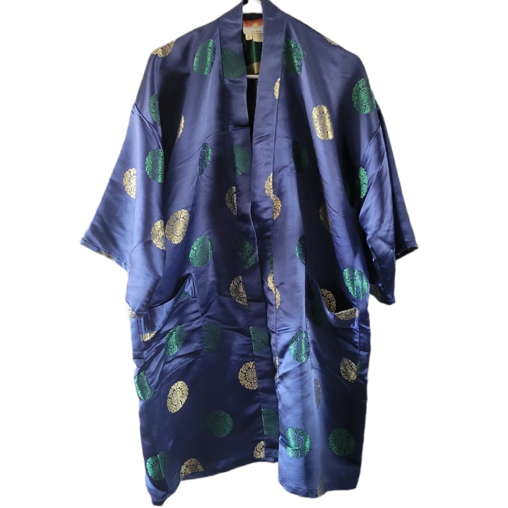Oriental Blue Satin Kimono One Size